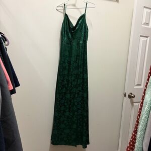 Lulus Simply Dreamy Emerald Green Satin Floral Jacquard Maxi Dress Size Small
